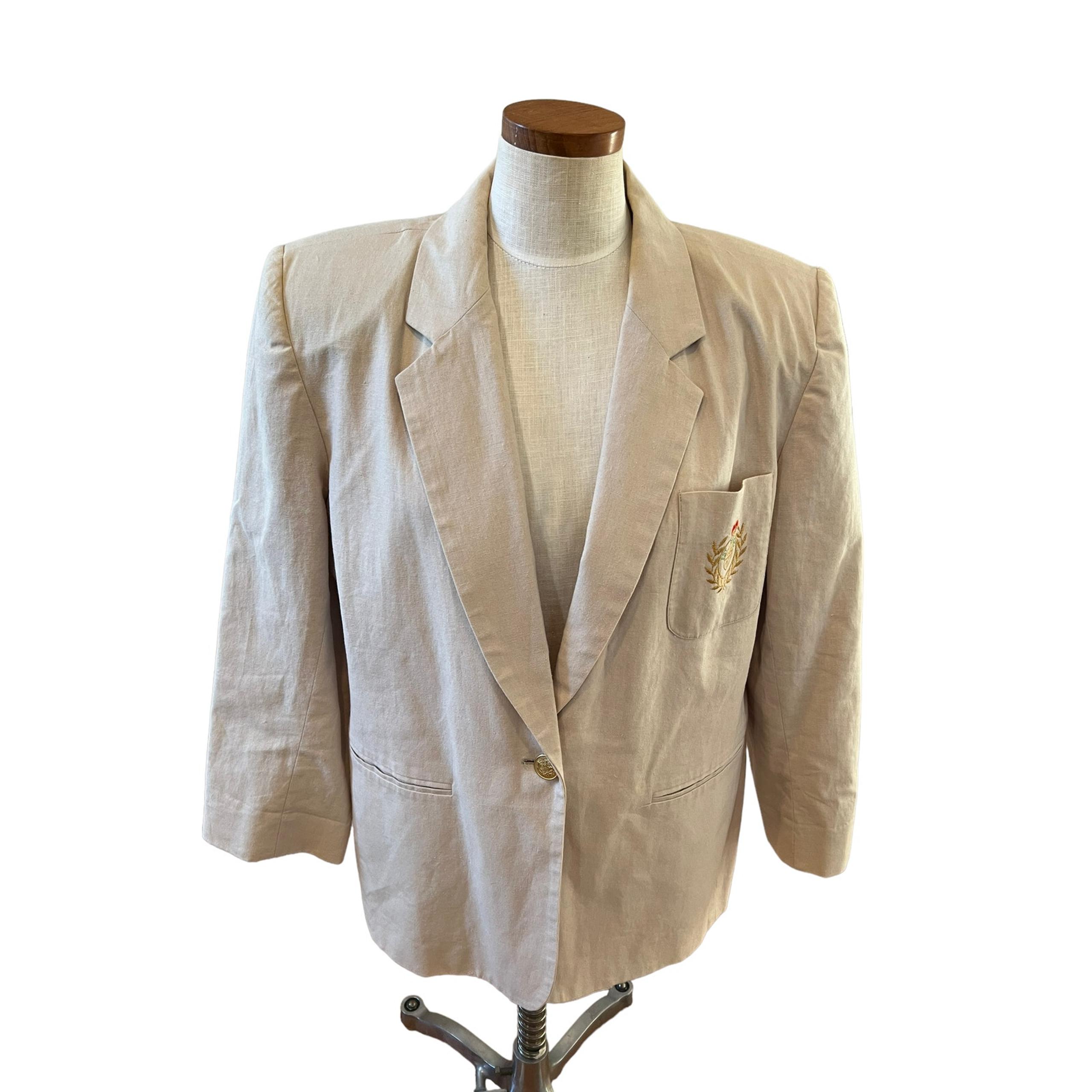 Vintage Herman Geist Ramie Cotton Crested Blazer oatmeal 14
