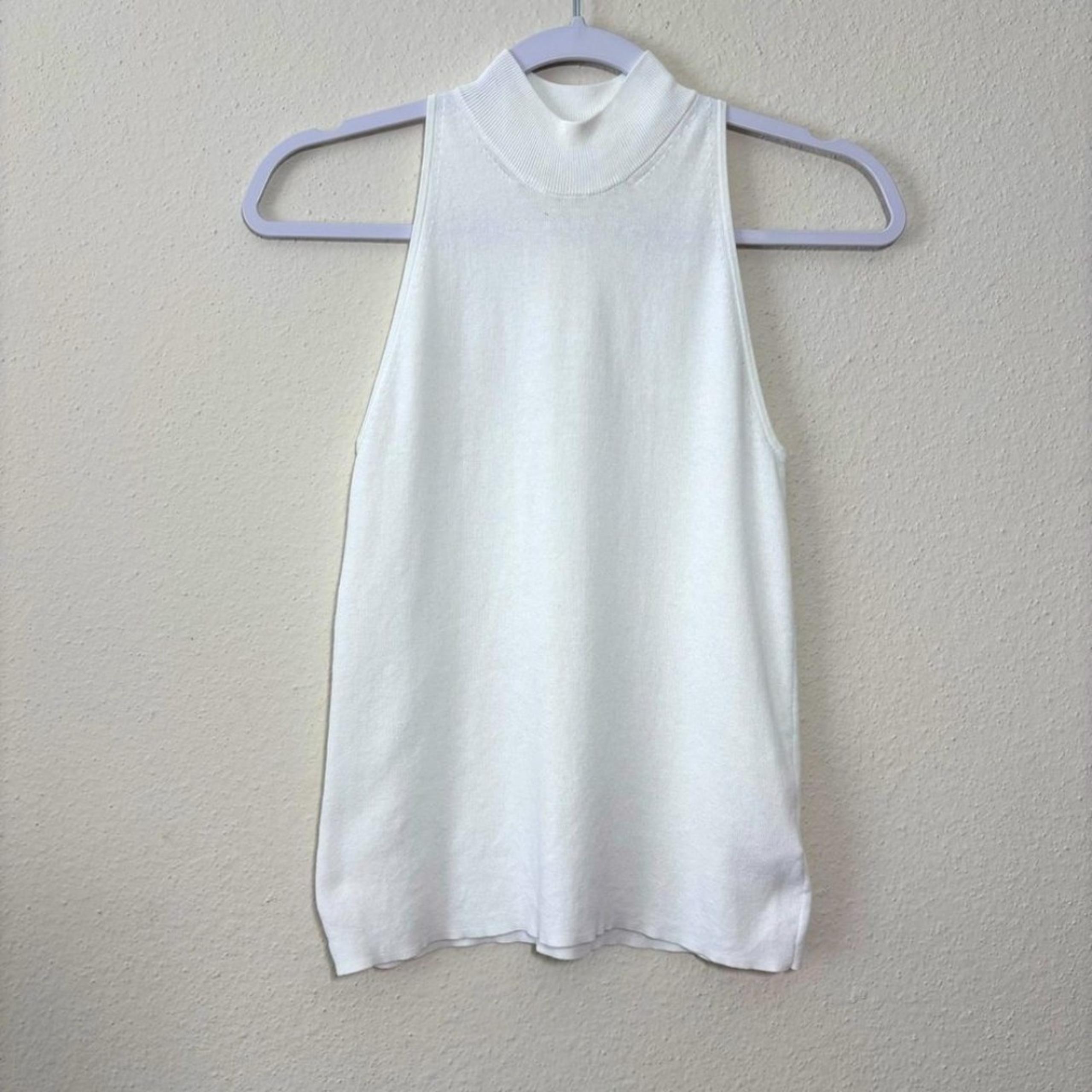A.L.C Womens Mockneck Sleeveless Tank Top Size S White Ribbed Stretch Old Money