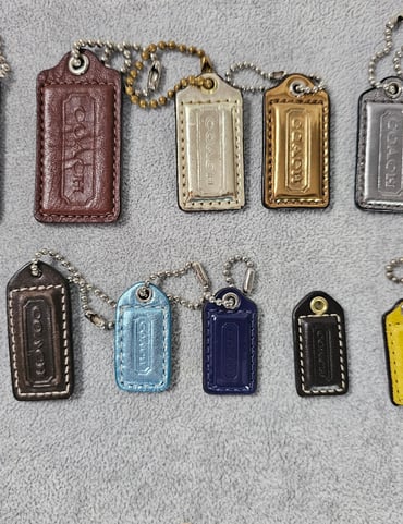 13 COACH Variety Stitched Leather Hangtag Keychain Charm Hang Tag Handbag Fob