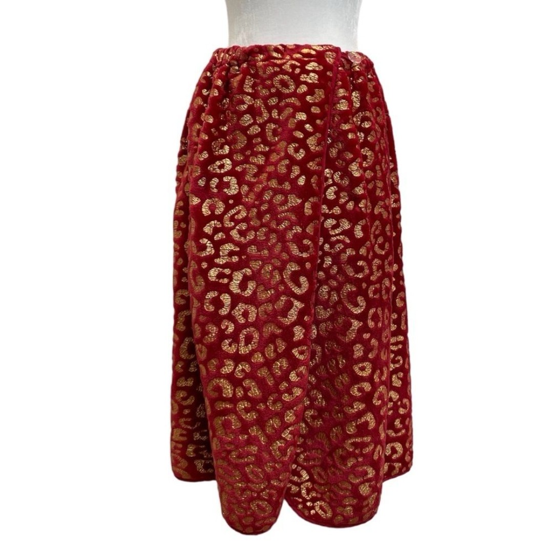 Bebe Vintage Red & Gold Foil Fuzzy Wrap Around Midi Skirt