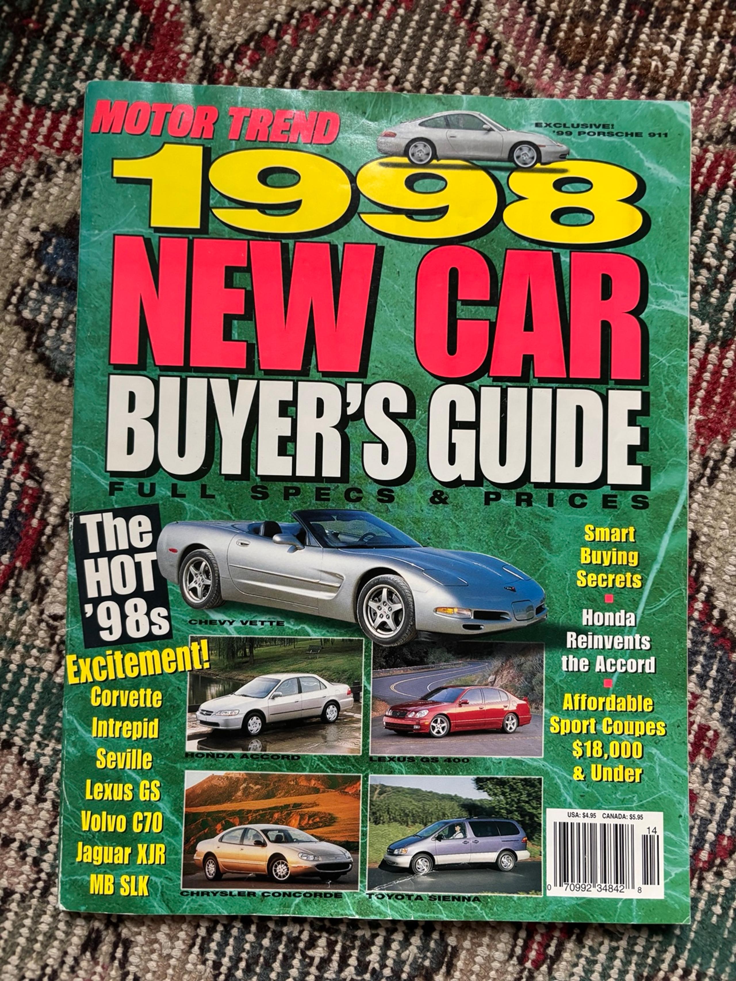 Motor Trend 1998 Magazine new car guide free shipping