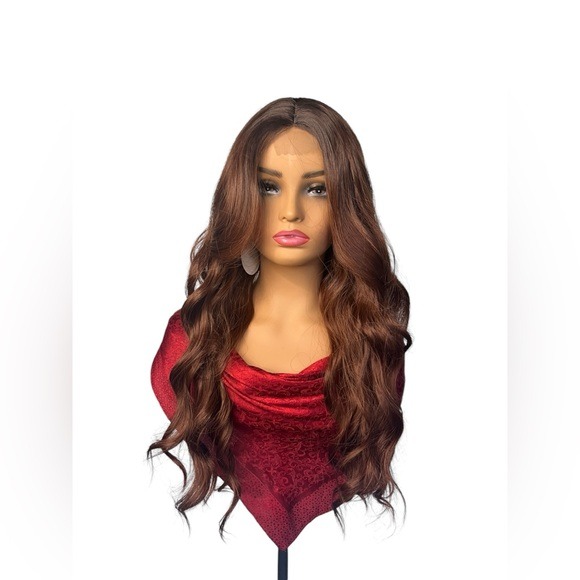 26 Inch Ombre front Closure Mesh Dark Brown To Burgundy Wavy Wig for Daily use