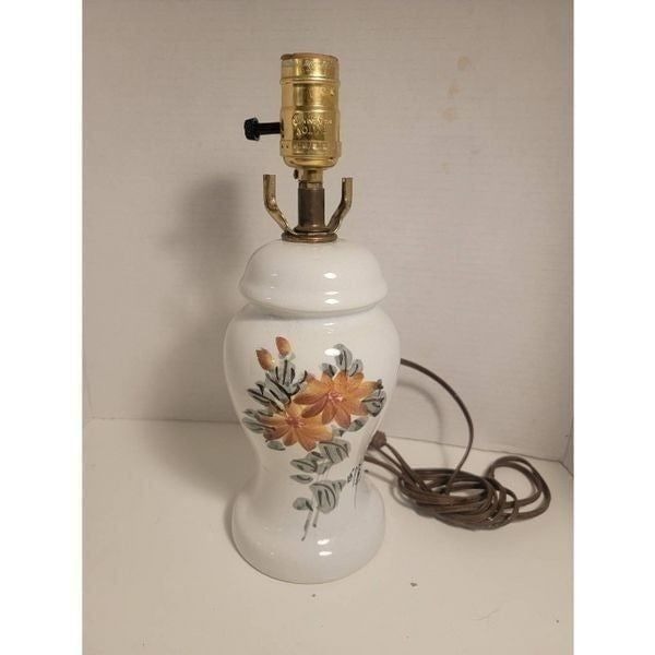 Vintage Home White Hand Painted Floral Milk Glass Bedside Lamp OS