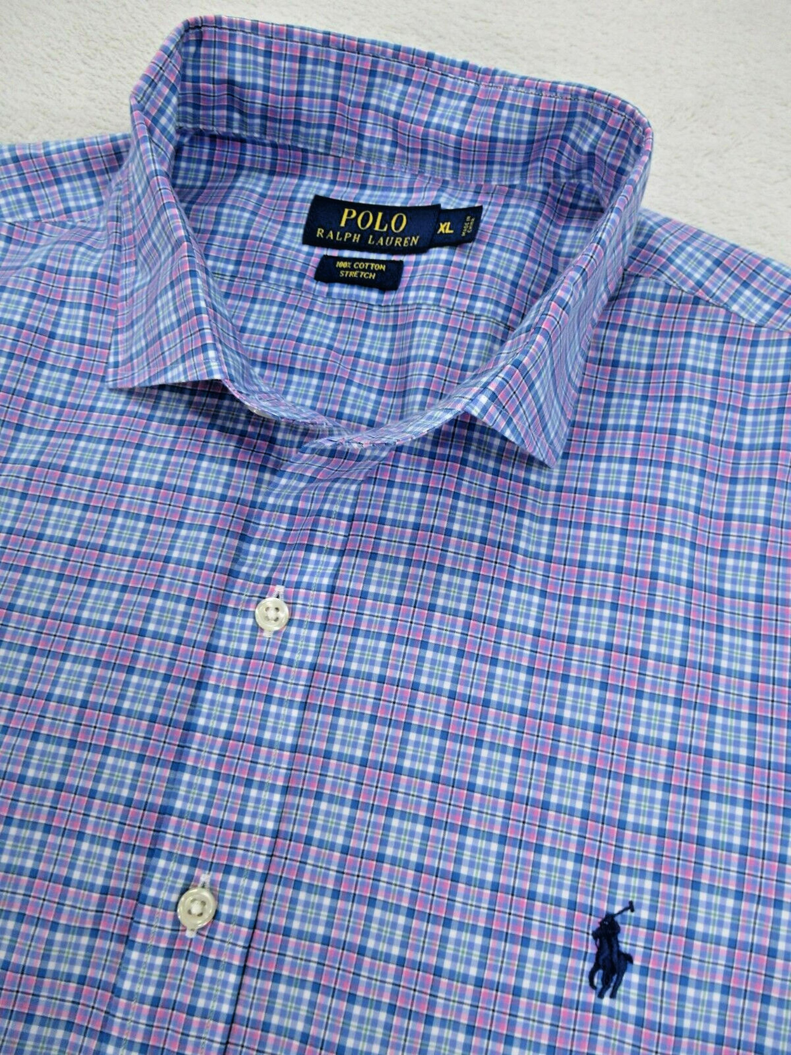 Ralph Lauren Men's Size XL Dress Shirt Button Down Long Slv Plaid Blue Preppy