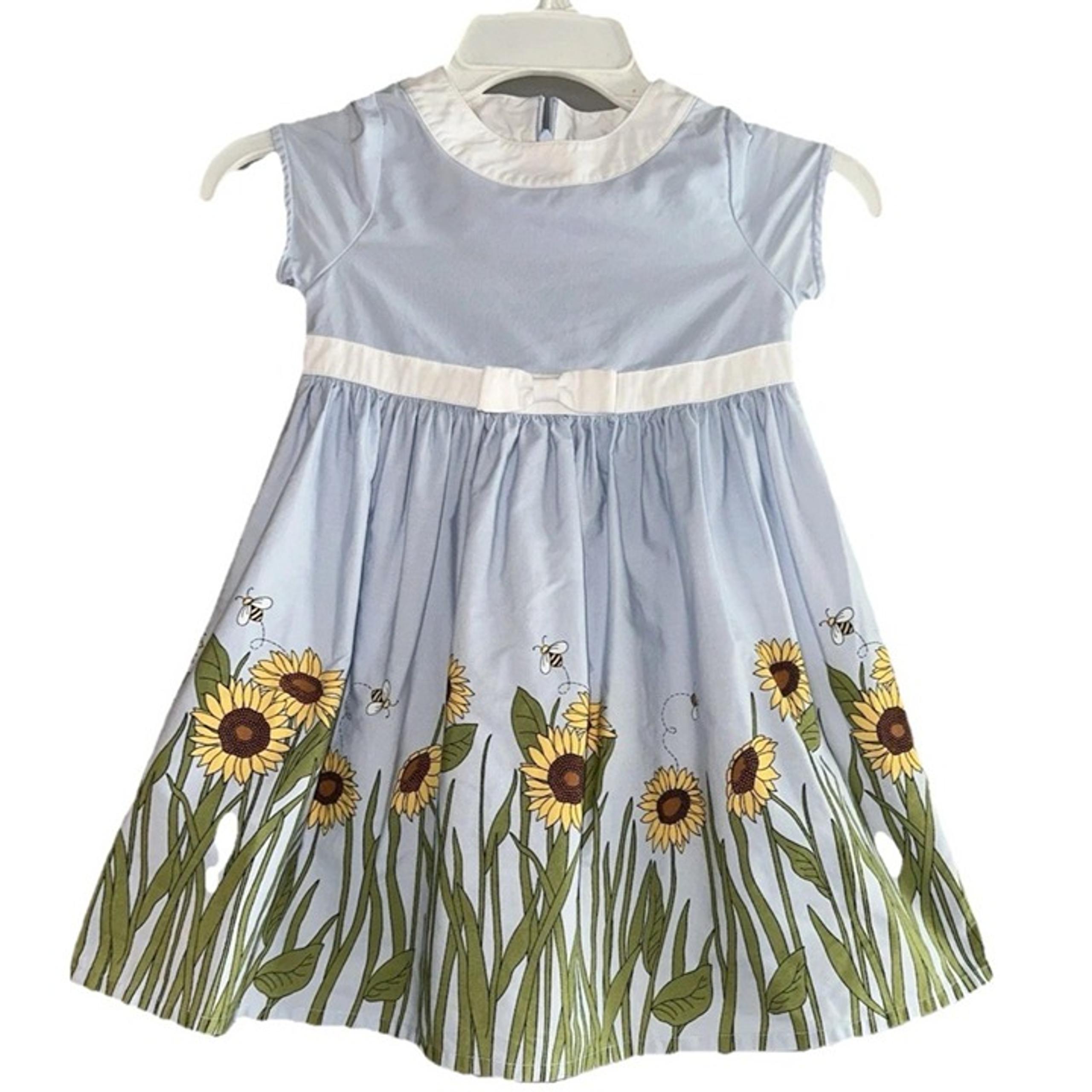 Floral Dress Girls Size 4 Sundress Sunflower Smocked Bodice Cap Sleeve - Gymboree