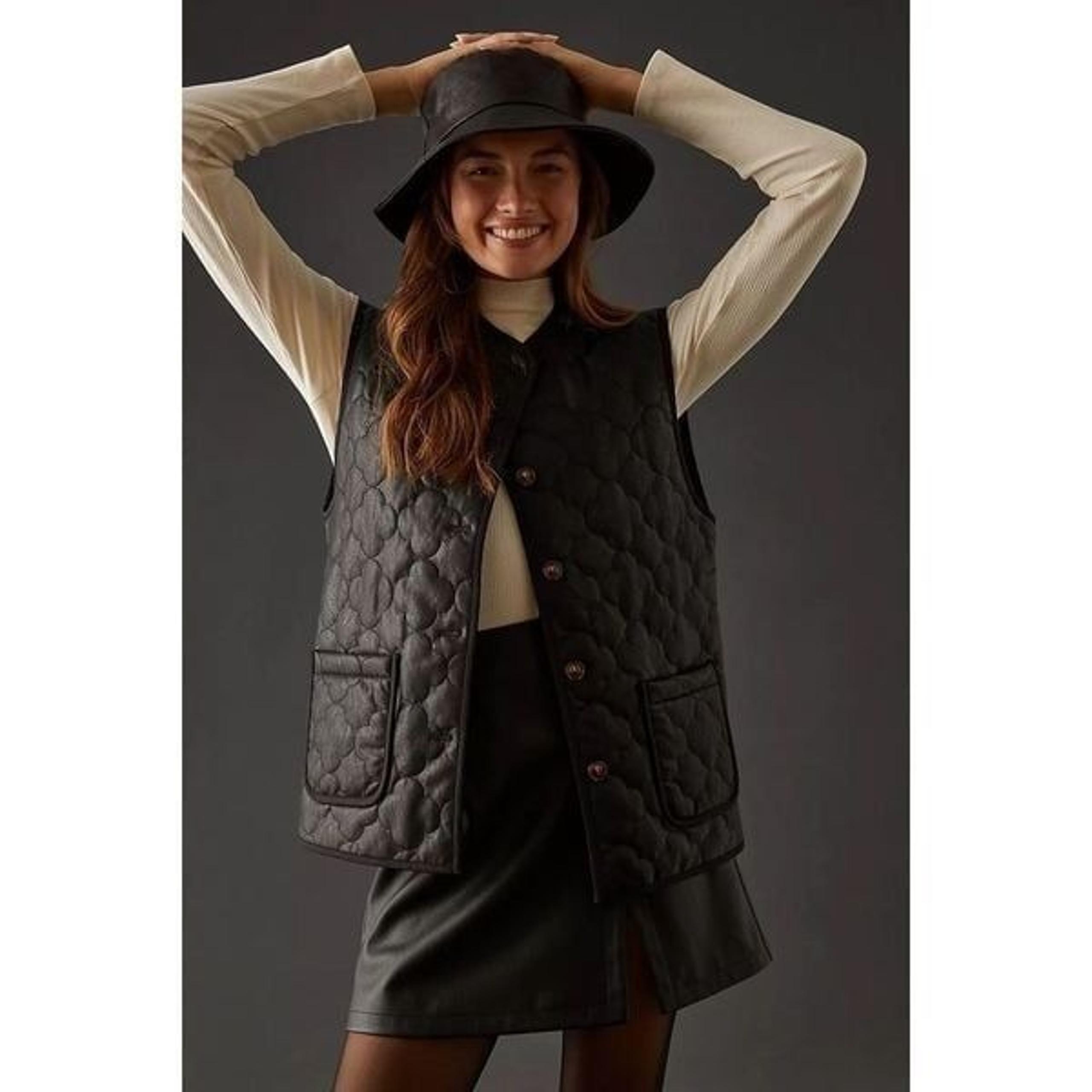 Anthropologie FRNCH x Gisette Faux Leather Sleeveless Quilted Vest Size OS NWT