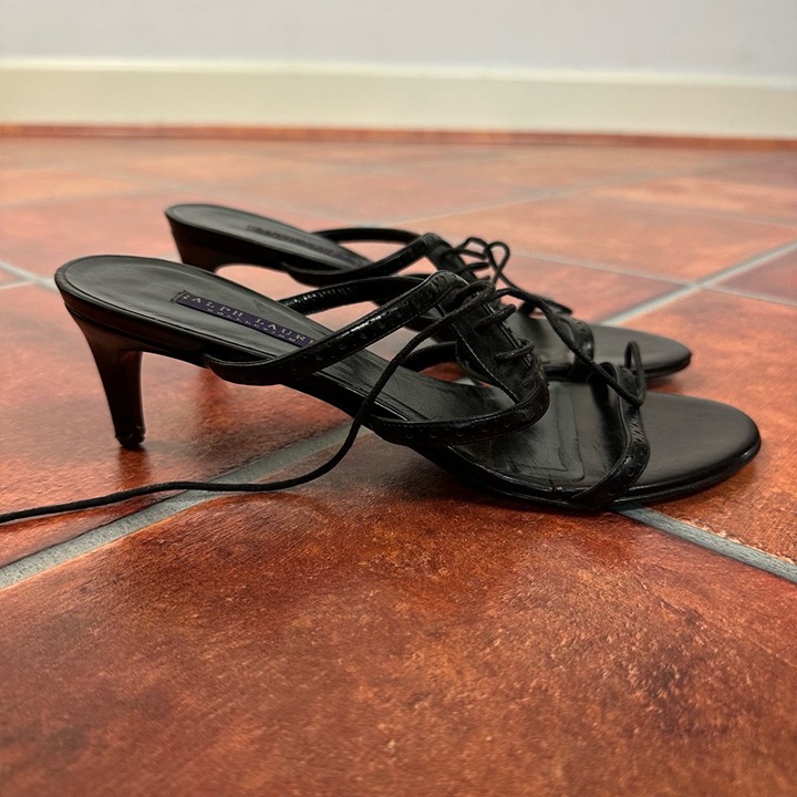 Ralph Lauren Purple Label Hand-Tooled Lace-Up Open Toe Heels Size 7.5