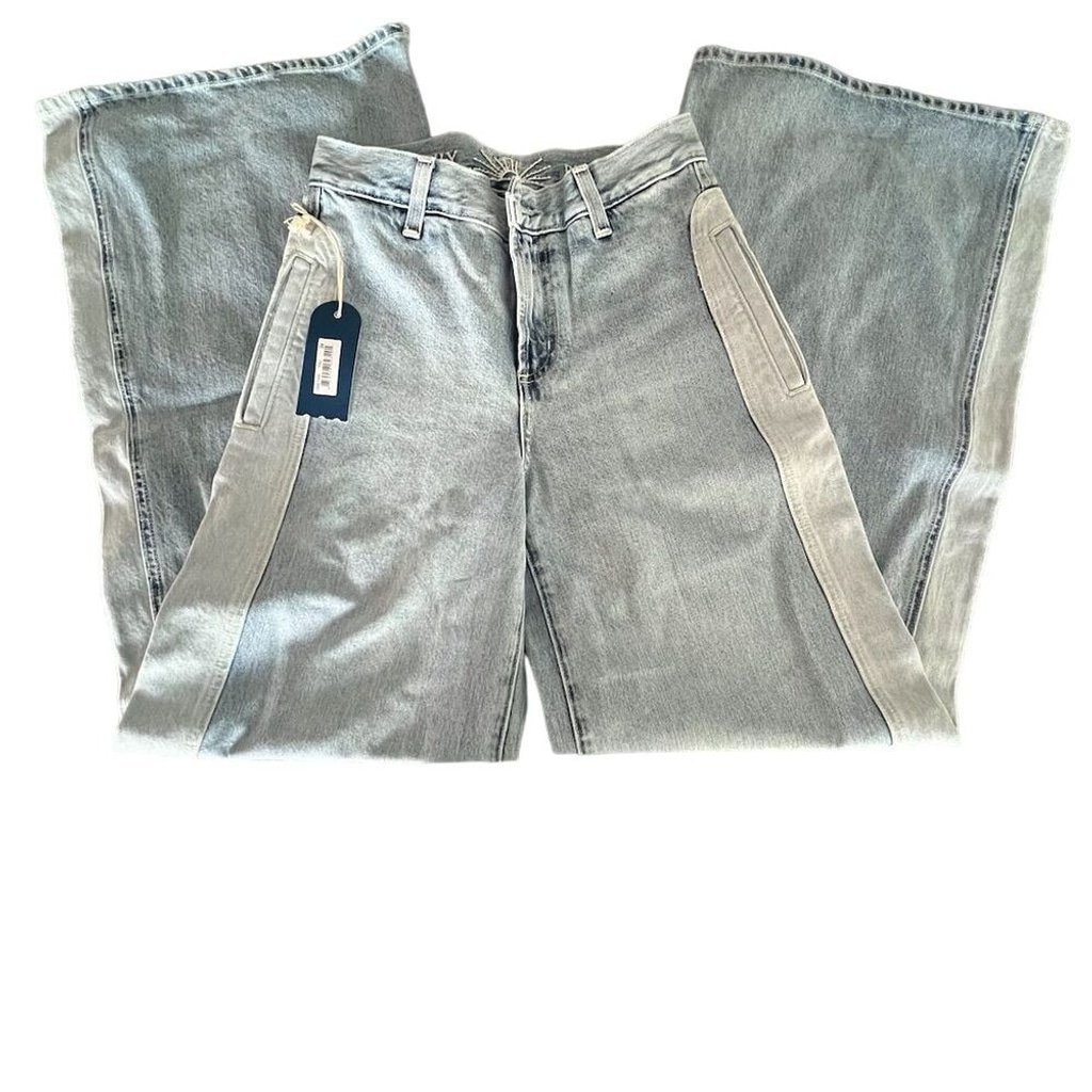 Daily Blue Women's High Rise Patchwork Flare Jeans Size 24 Light Wash