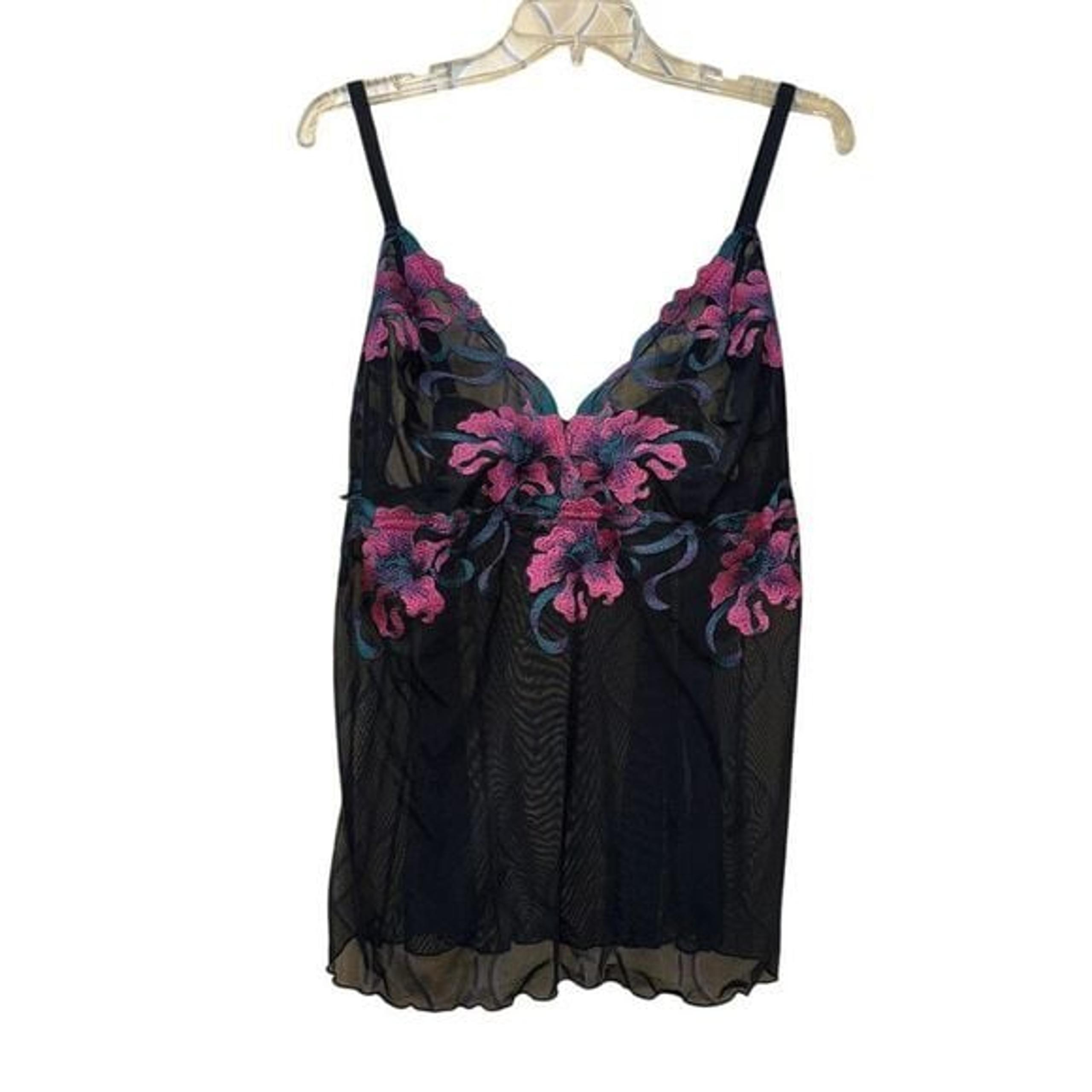 Cacique Women 22 WICKED  FLORAL Embroidered SHEER BABYDOLL Chemise & Bottom set