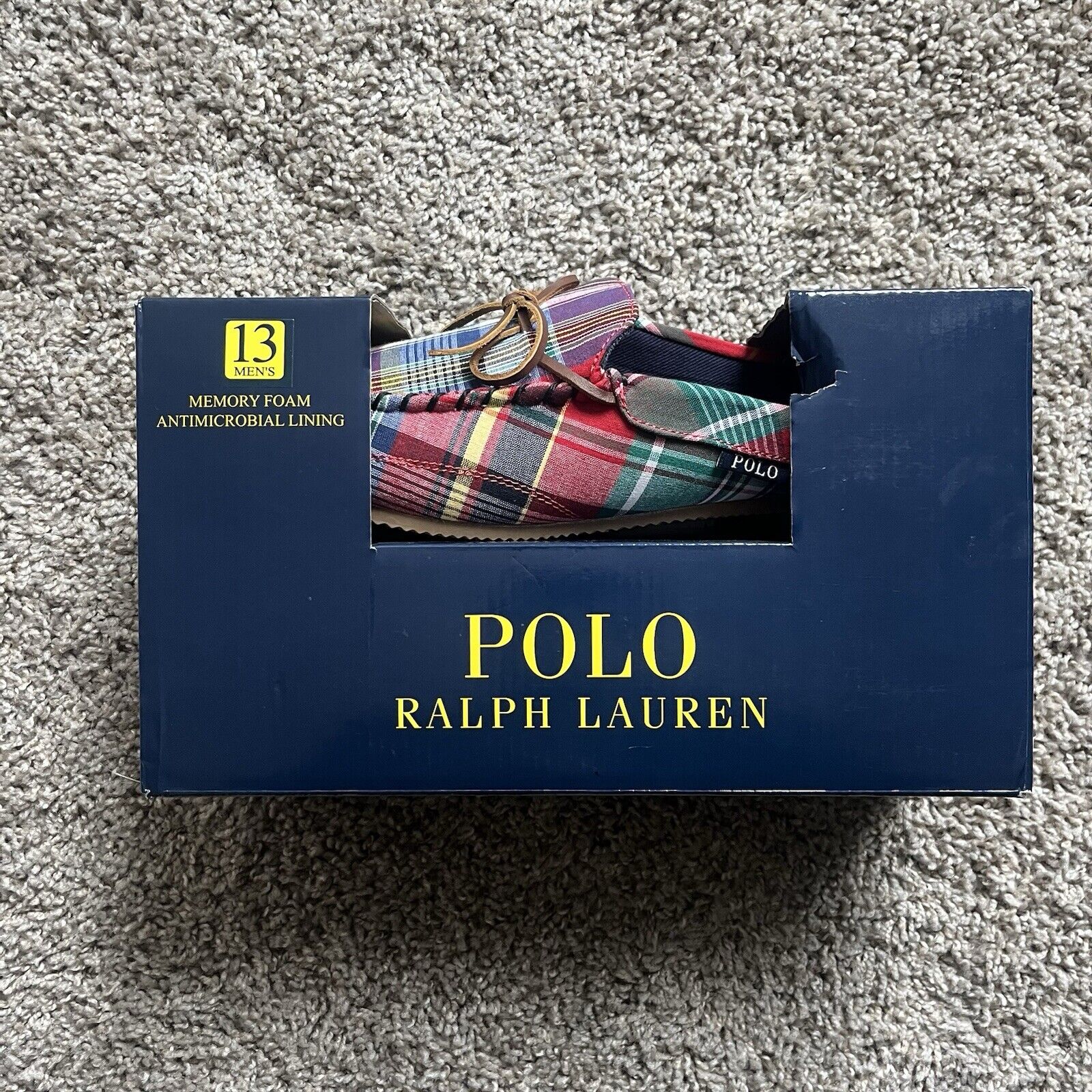 Polo Ralph Lauren Mcguire Plaid Madras Slippers Men's Size 13 Casual Slip On