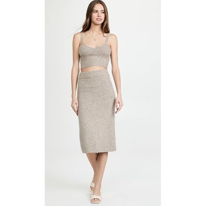ASTR the Label Terry Knit Belmont Midi Skirt in Taupe Gray Marled Small New Wome