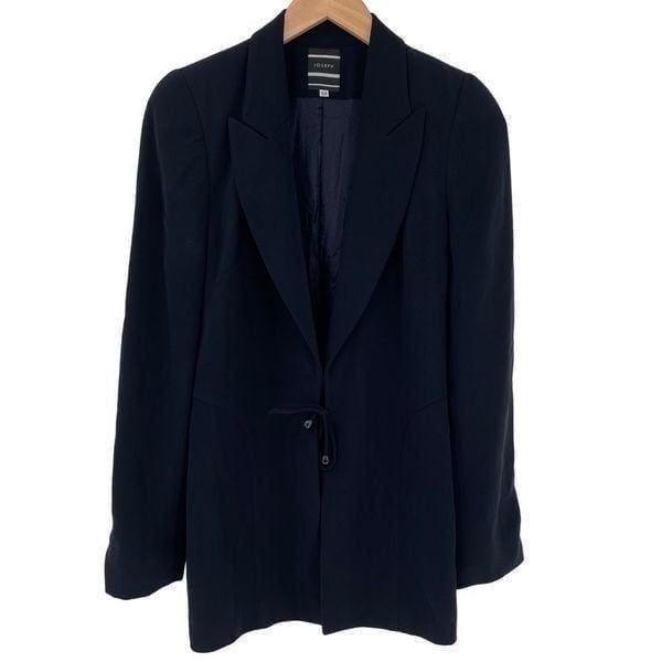 Joseph Microfilament High Twist Polyester Tie Front Blazer Women 38 Navy Soft