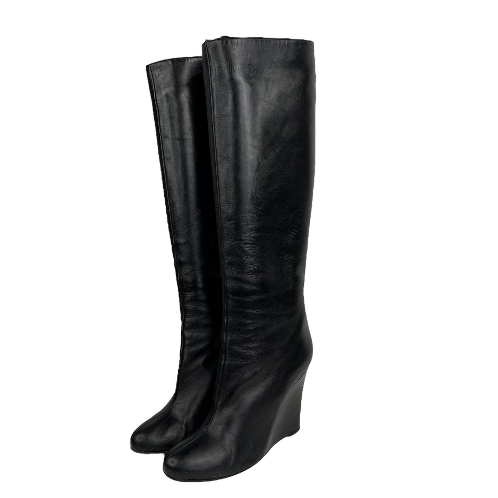 Valentino Garavani Wedge Tall Boot Knee High SZ 38.5 Women's Pull On Black 1295