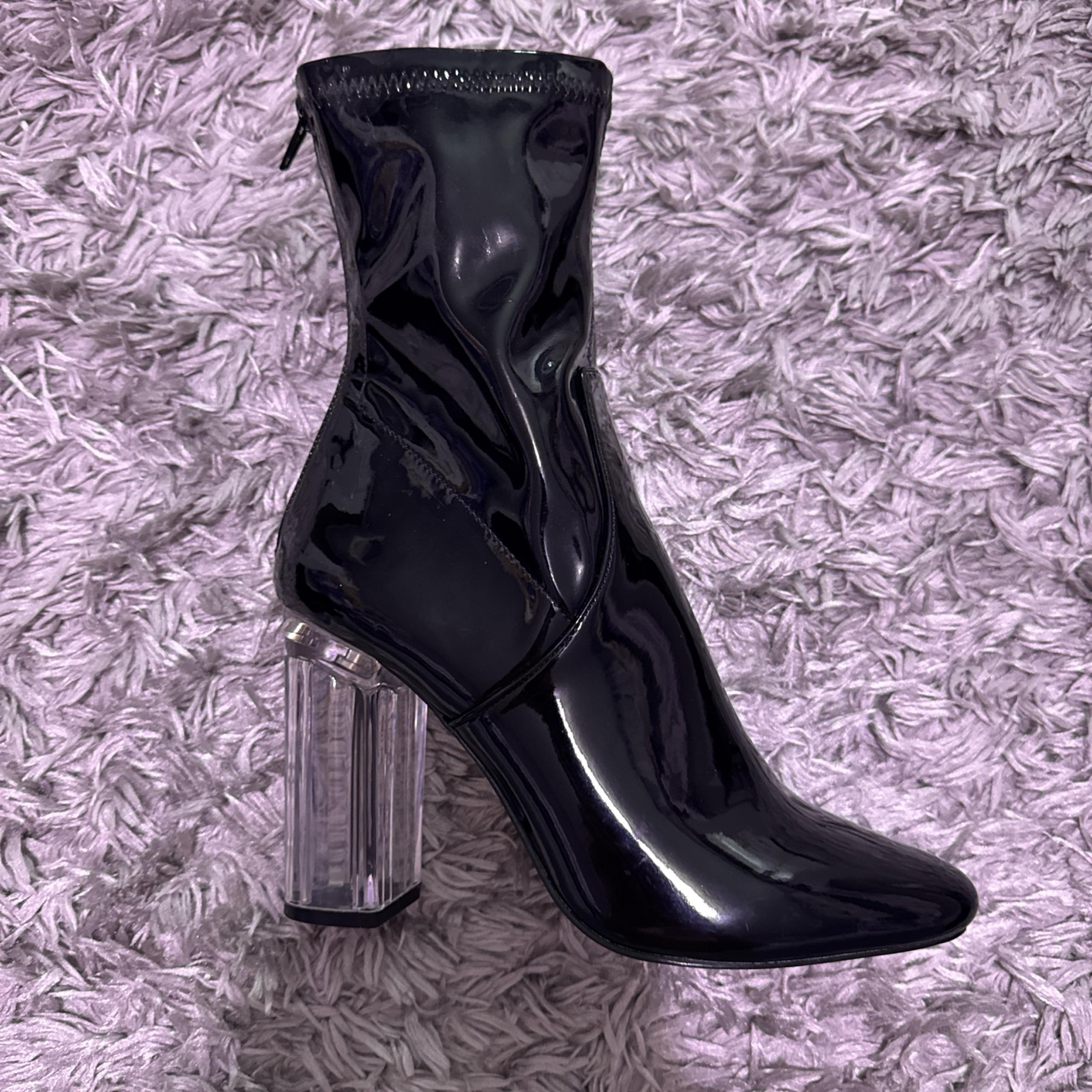 Black Patent Faux Leather Boots