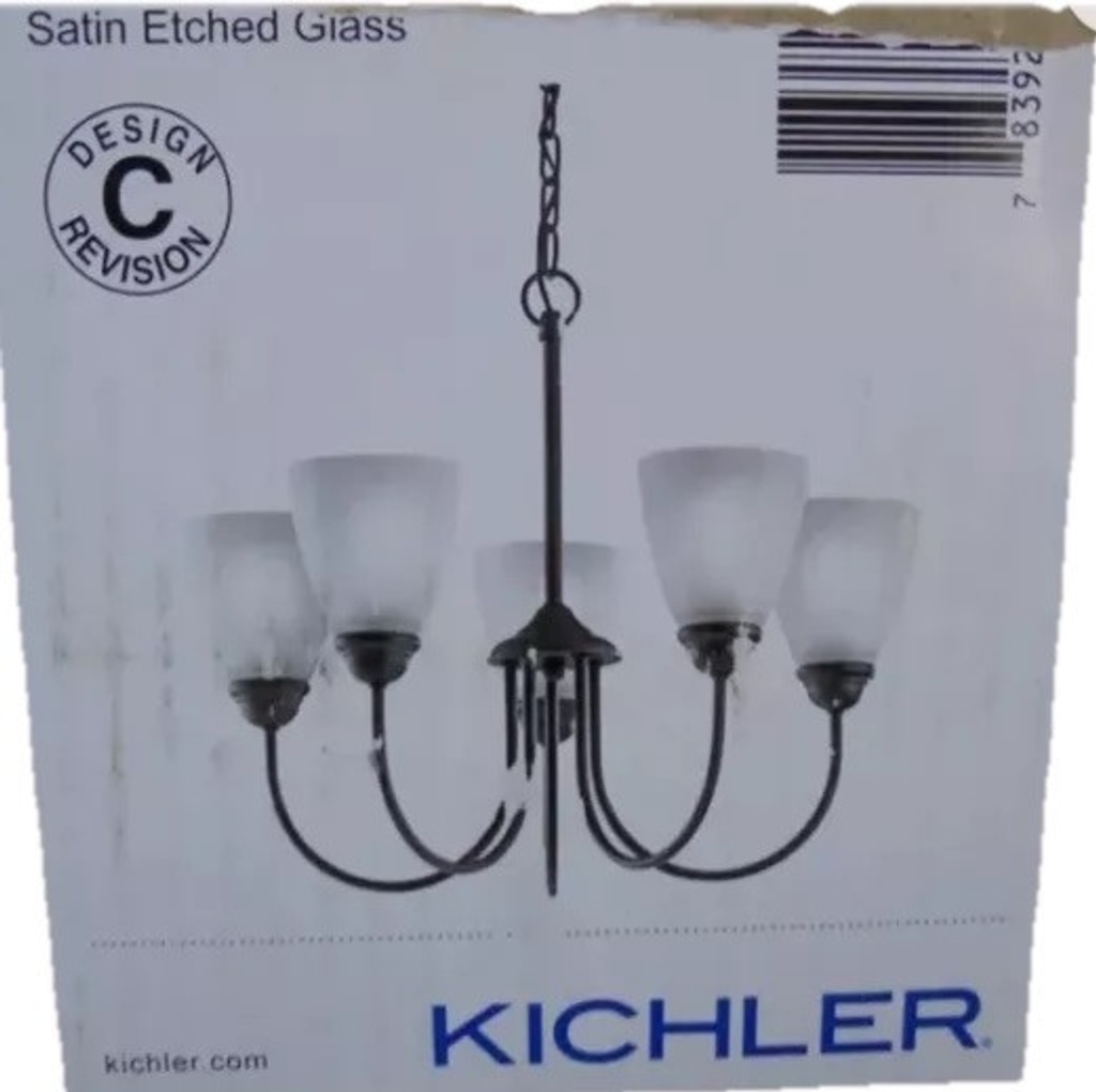 Kilcher Kitchen Chandelier 5-Light Etched Glass Dark Bronze 22” wide