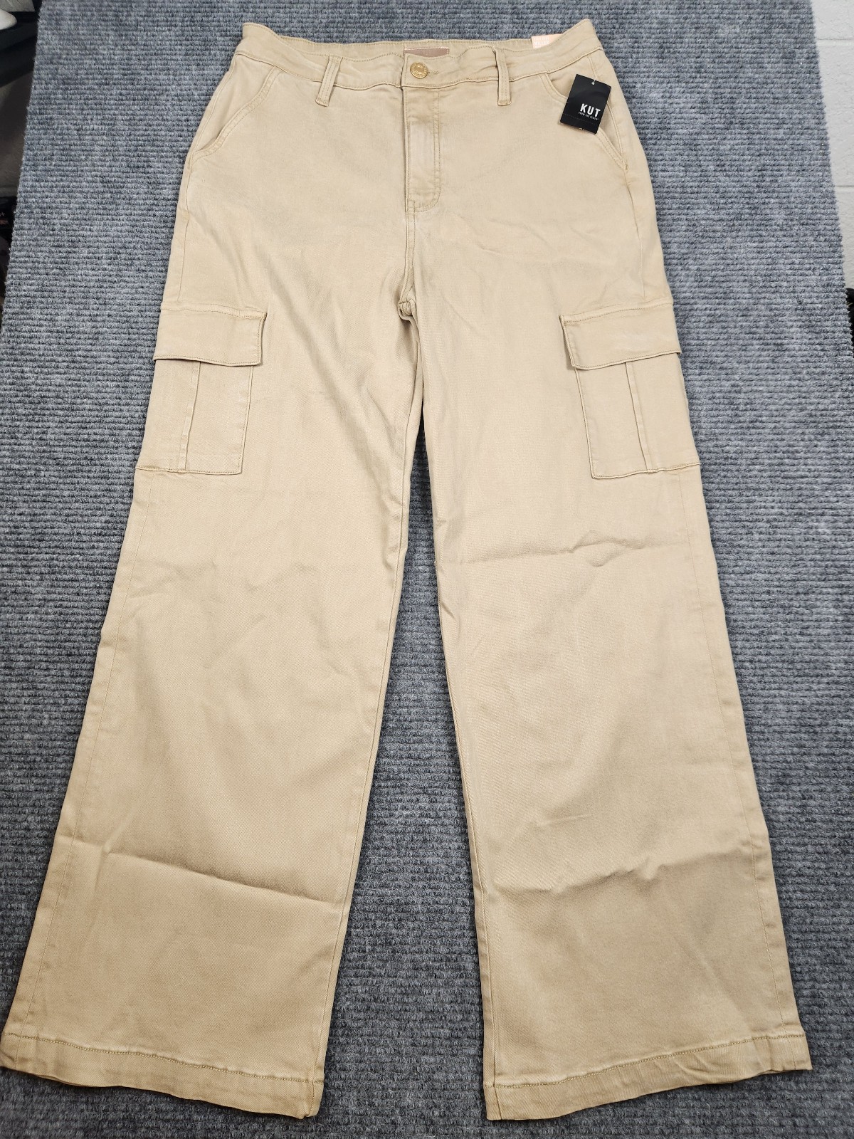 Kut from the Kloth Miller Wide Leg Cargo Pants Size 14 Tan High Rise Stretch NWT