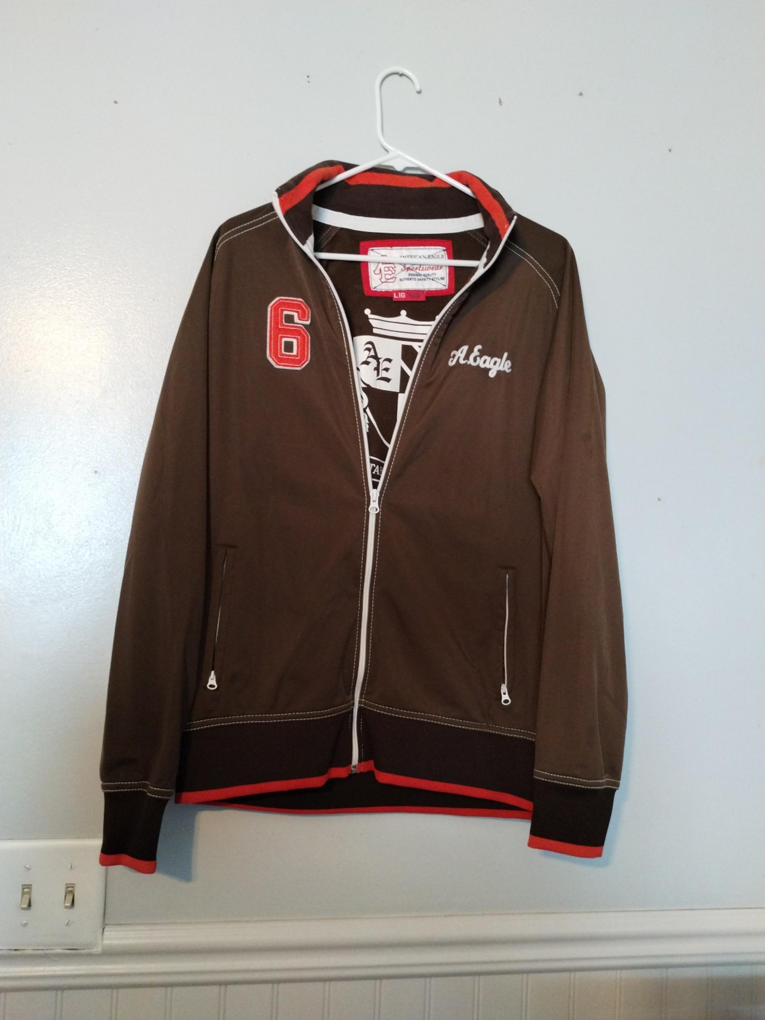 Vintage American Eagle Varsity Jacket #6 Brown Zip Up Mens large