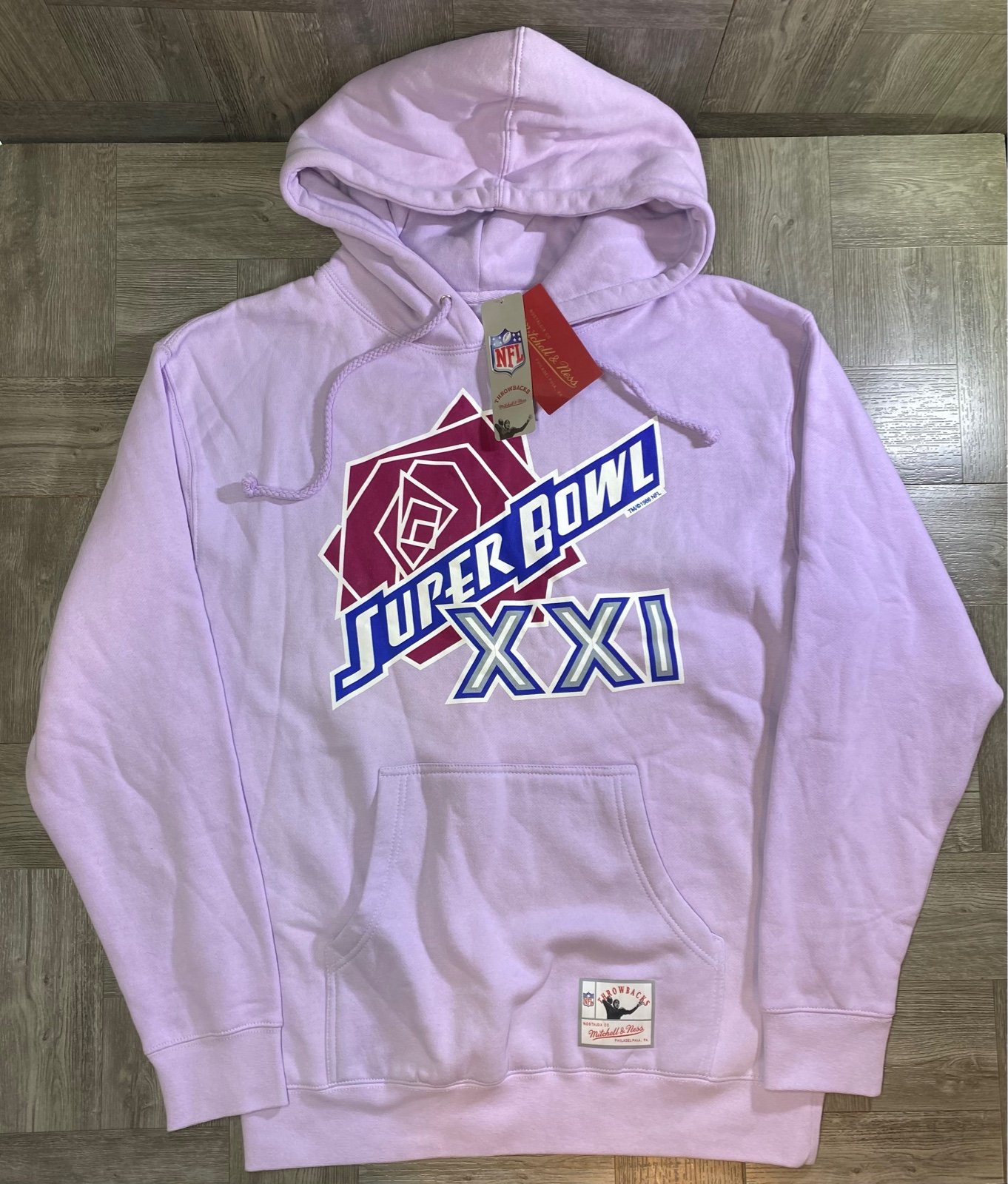 Mitchell & Ness Throwback Super Bowl XXI 1987 Lavender Pullover Hoodie NWT NEW