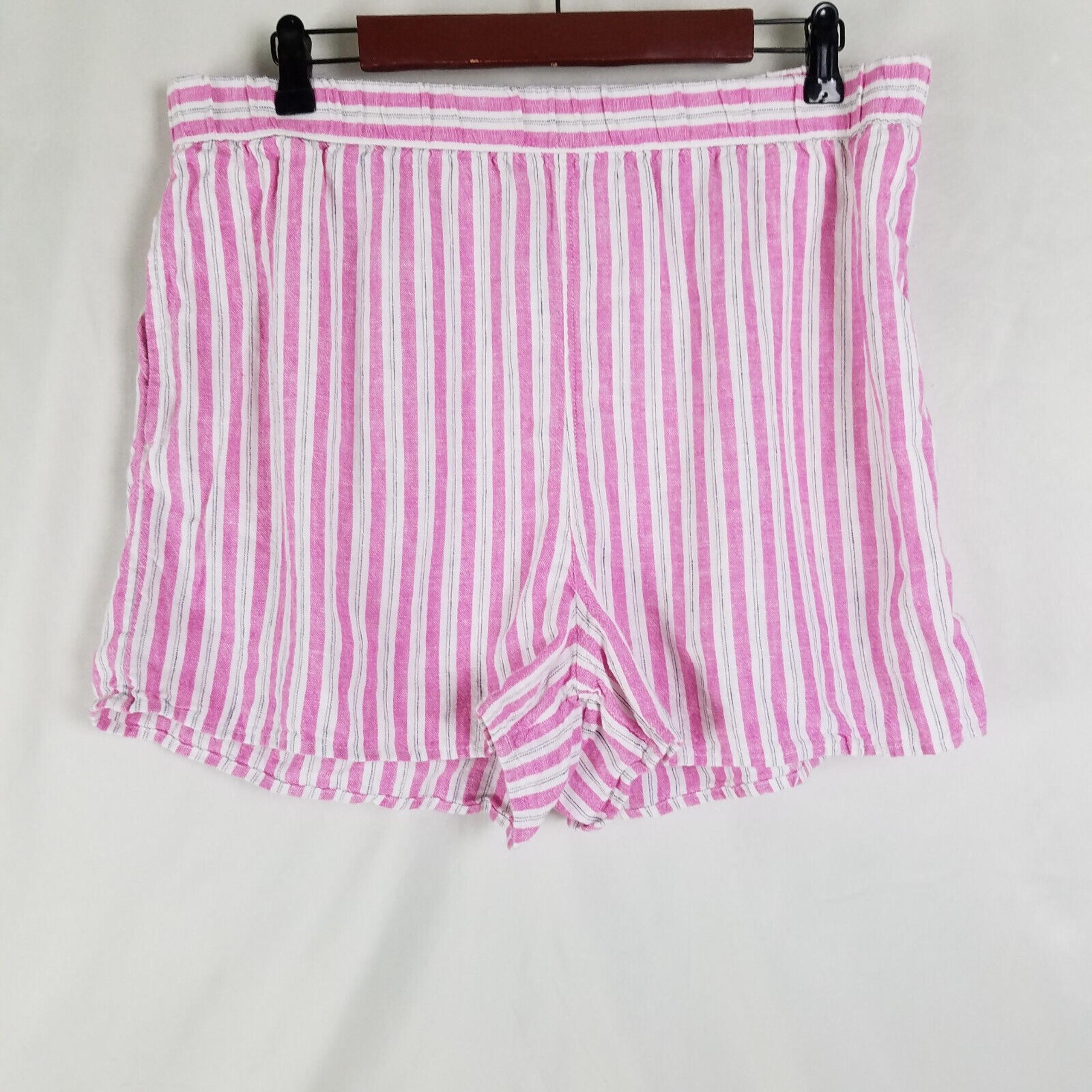 Universal Thread Shorts Womens Large Pink Linen Blend Striped High Rise Pull On