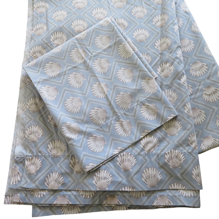 Vitage Wamsutta Twin Sheet Set 1 Flat Sheet 1 Pillowcase Gray Seashell Print USA