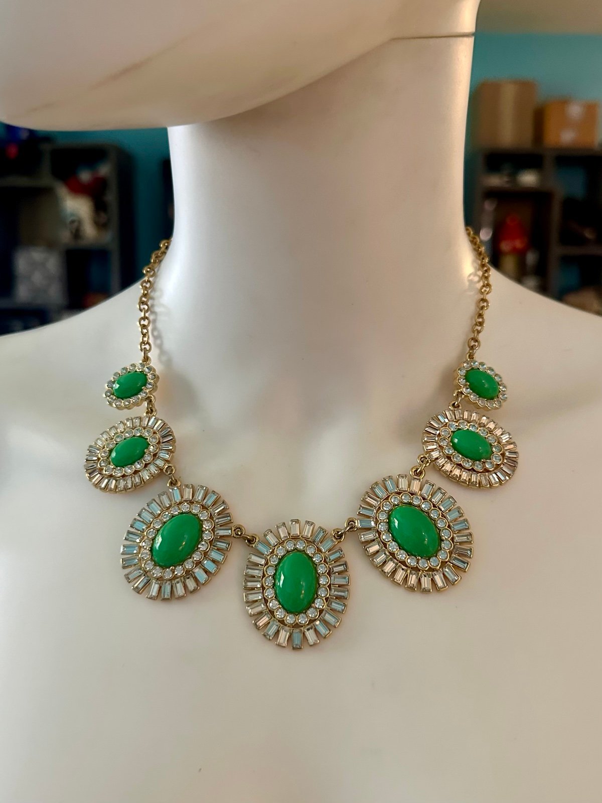 Kate Spade Capri Garden Statement Necklace with Green Stones and Crystals