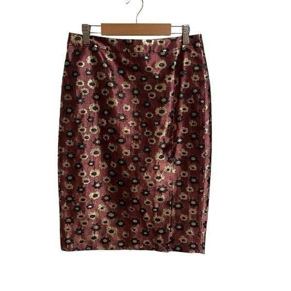 J. Crew Collection Pencil Skirt Floral Metallic Marigold Print NWT Size 0