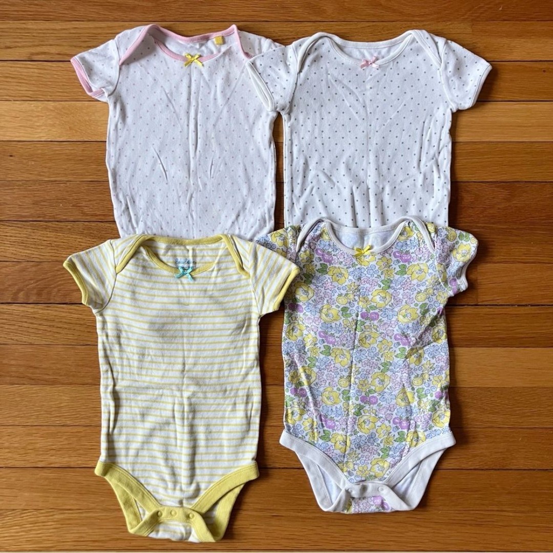 Baby Boden Floral Stripes Polka Dot Pink Yellow Cotton Onesies Bodysuits 12-18