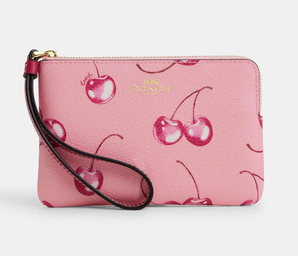 Corner Zip Wristlet With Cherry Print
