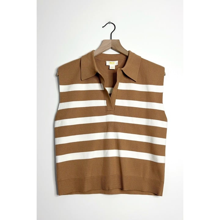 MAEVE Anthropologie Striped Collared Sweater Vest Camel White size Small