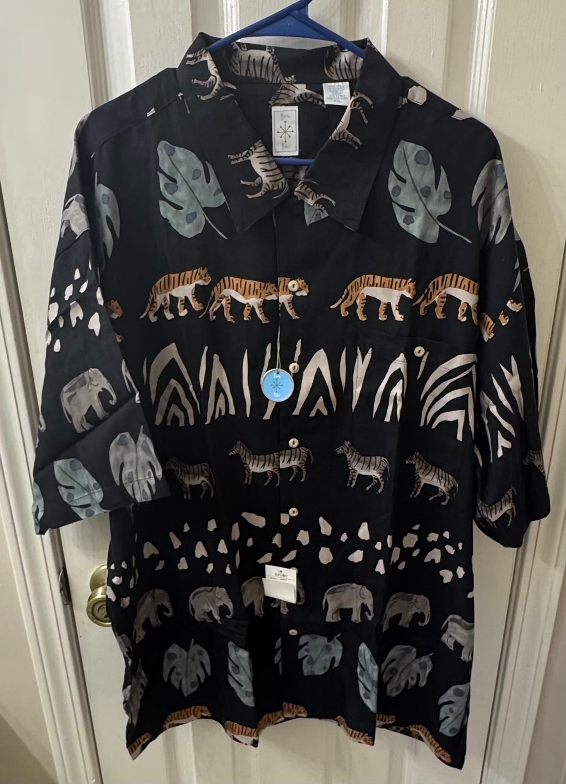 Burma Bibas Men's Hawaiian Shirt 100% Silk Sz XXL Safari Tigers Elephants Zebras