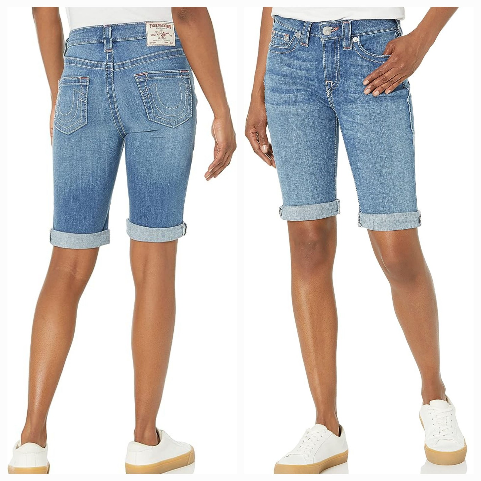 True Religion RILEY BIG T STITCH KNEE SHORT Size 24 NWT