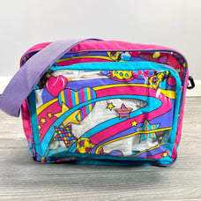 Vintage Mischief Makers Shoulder Messenger Bag Pink Blue Hearts Stars Vinyl CUTE