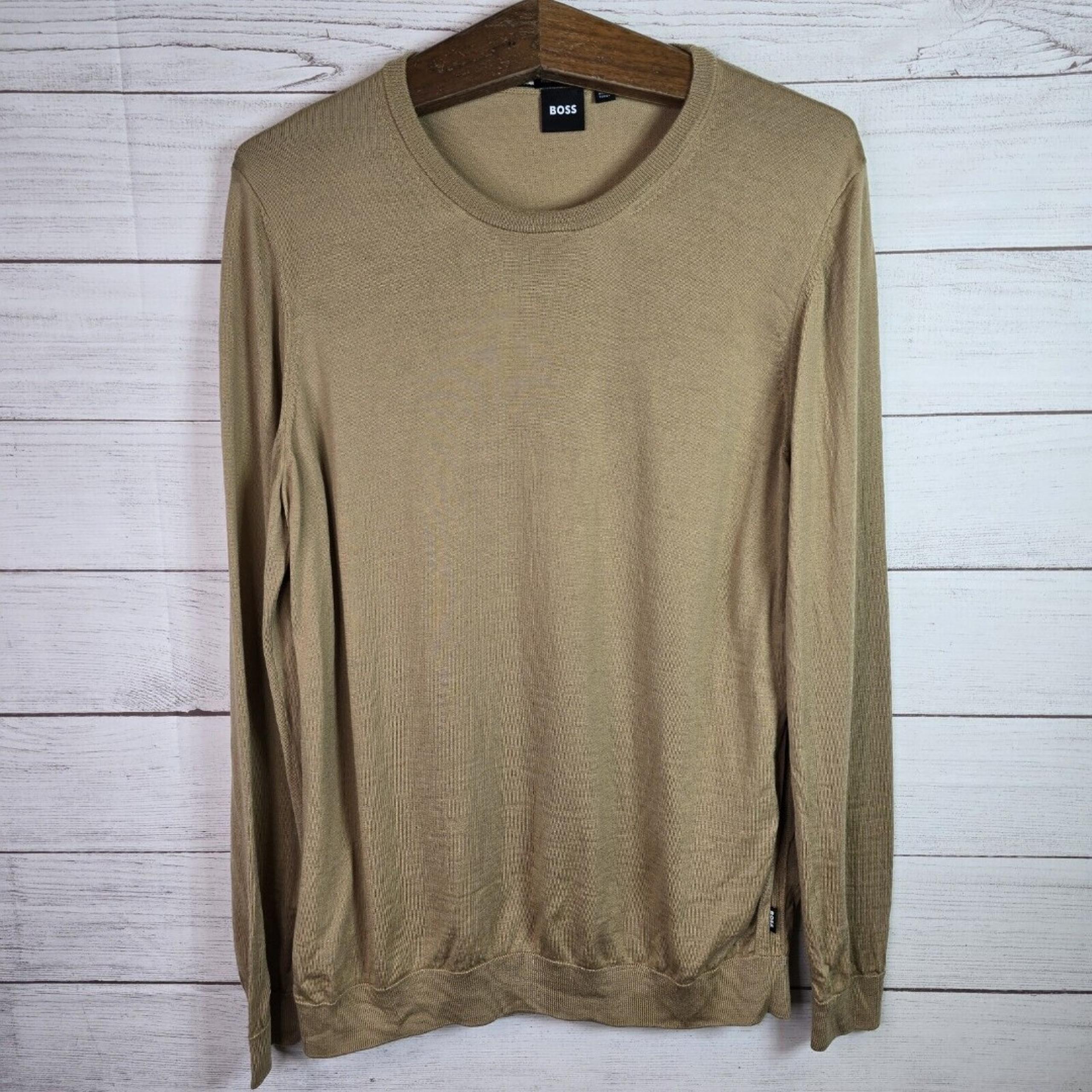 Hugo Boss Finest Italian Yarn Virgin Wool Sweater Mens XXL Cognac Brown Slim Fit