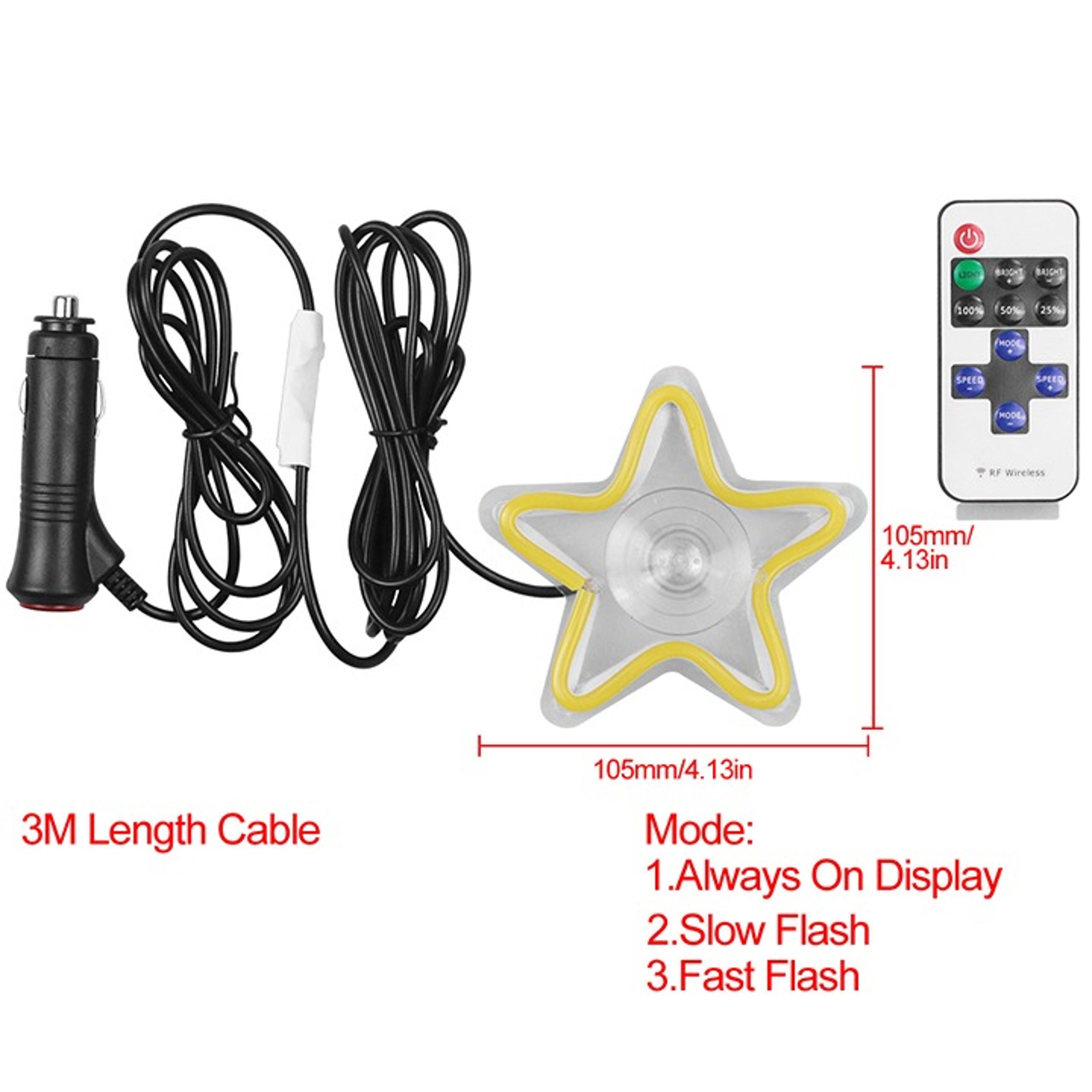 NEW UNIVERSAL STAR SHAPED YELLOW LED Neon Flash Light Car Window Glow Control