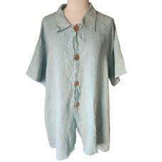 Blue Fish Vintage 90s 1999 Light Blue Lagenlook Linen Bohemian Blouse Size 4X
