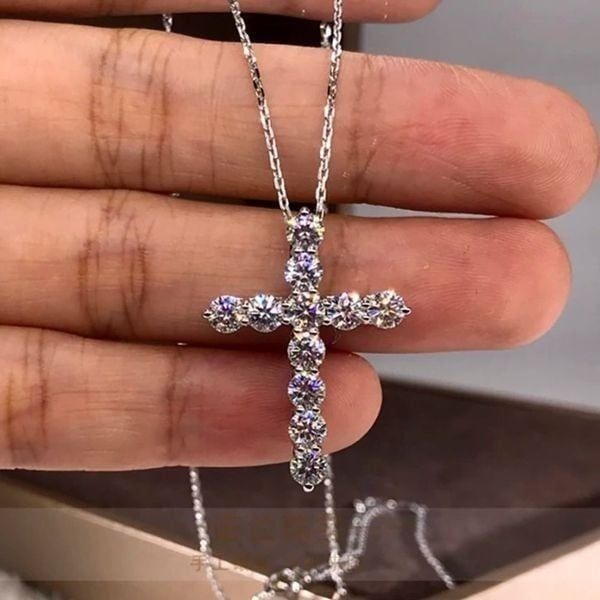 Gorgeous Brilliant Cut Diamond Cross on a 24” Silver Snake Chain
