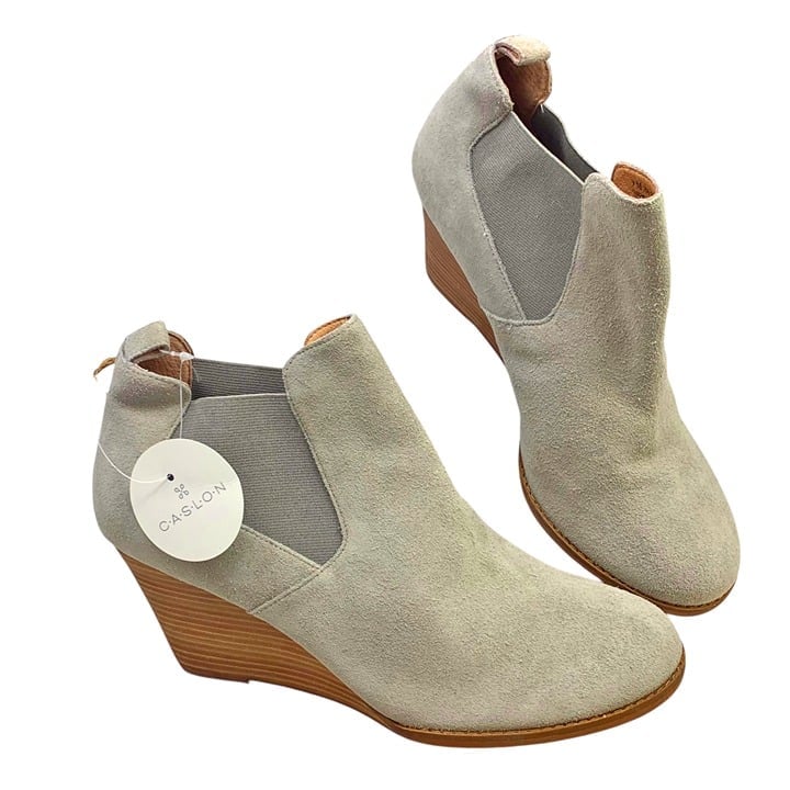 Caslon Willa Oatmeal Gray Suede Chelsea Wedge Booties