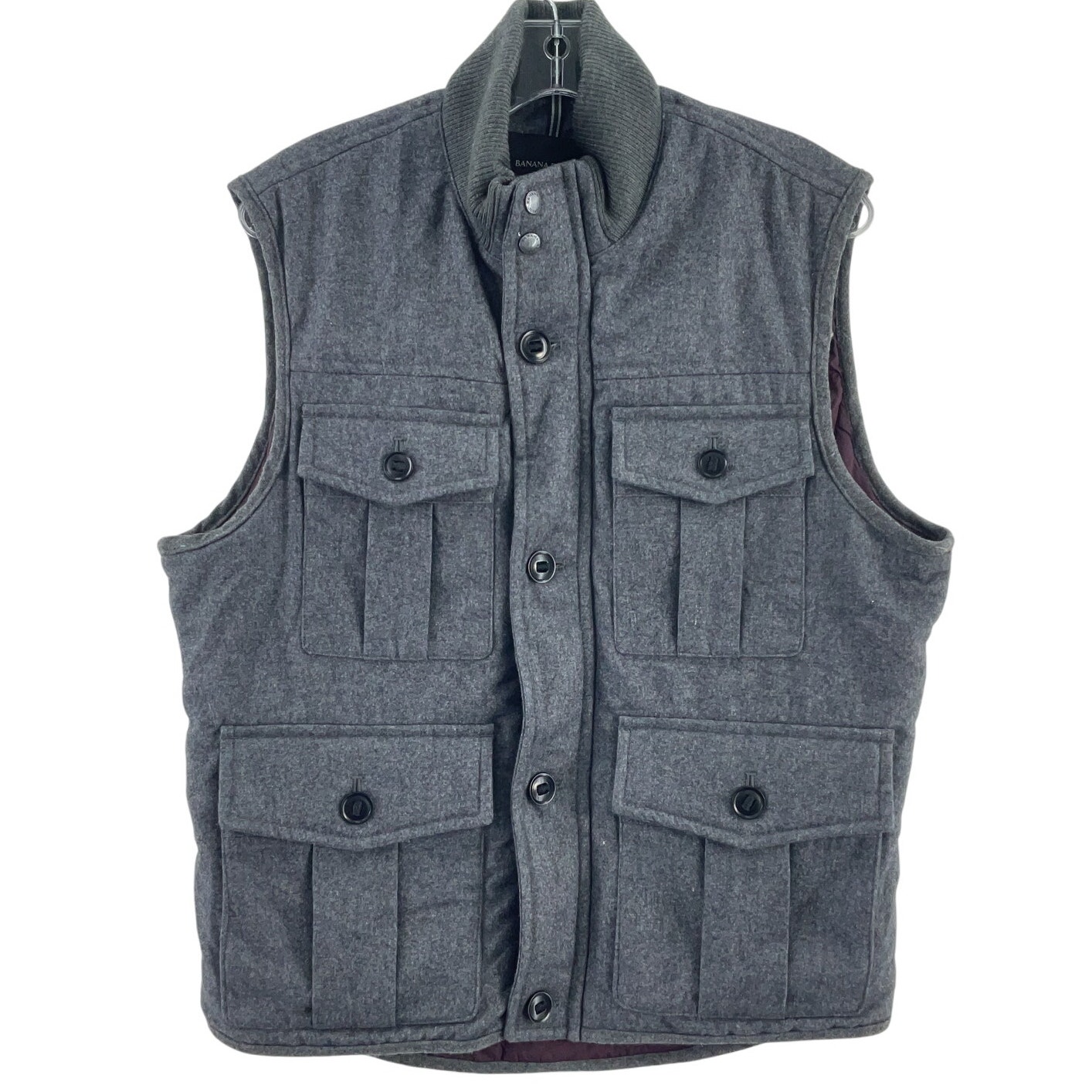 Banana Republic Gray Wool Blend Utility Field Vest Men's Medium Preowned