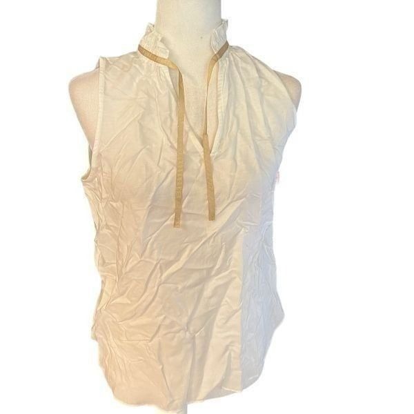 NWT JB Julie brown white and gold ribbon sleeveless blouse