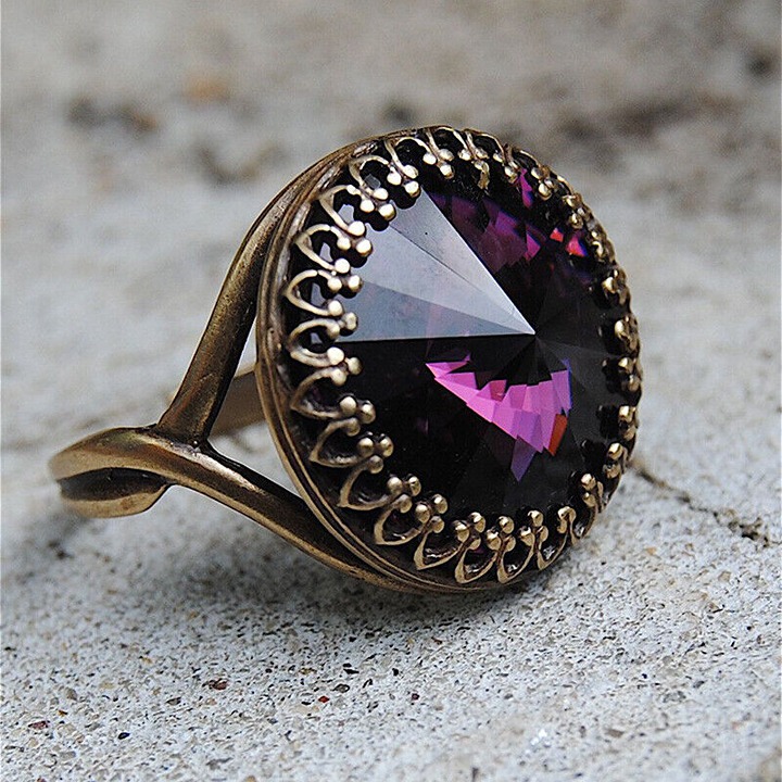 Vintage 925 Silver Plated Purple Cubic Zircon Rings For Women Party Jewelry Gift