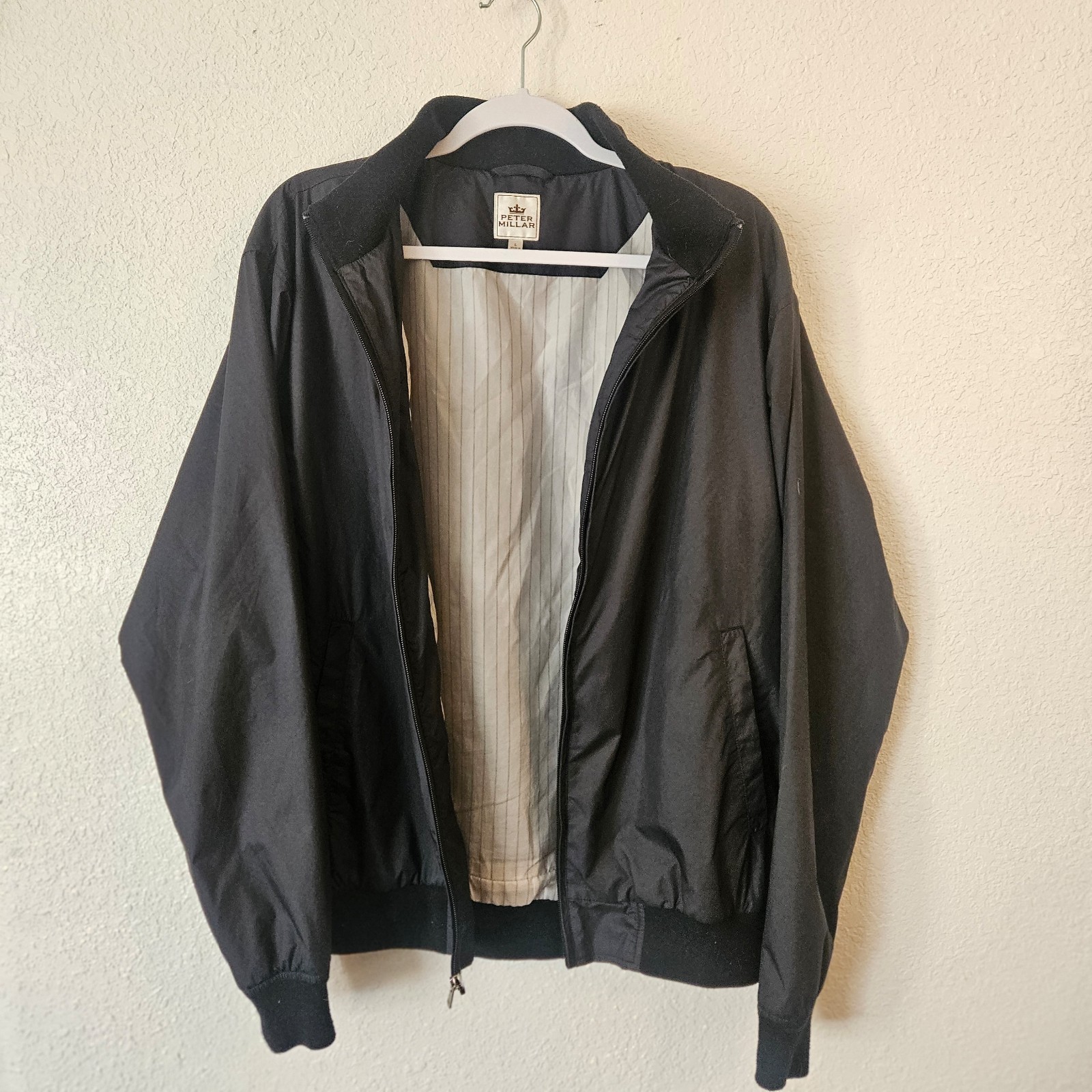 Peter Millar Bomber Jacket Mens Large Golf Windbreaker Black