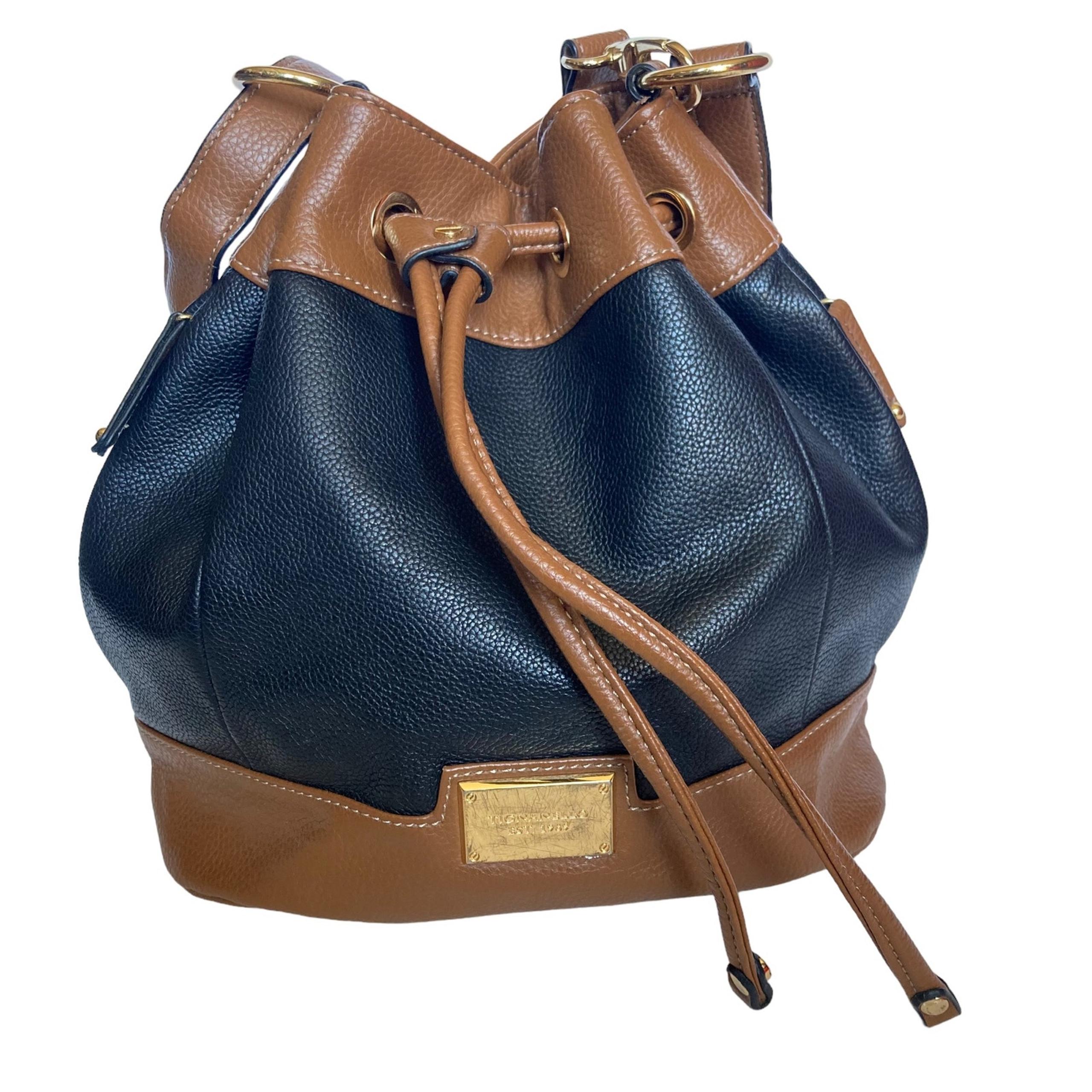 Tignanello Social Status Black Leather Drawstring Crossbody Bag