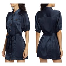 NWOT Ramy Brook Murphy Satin Shirtdress Navy size 2