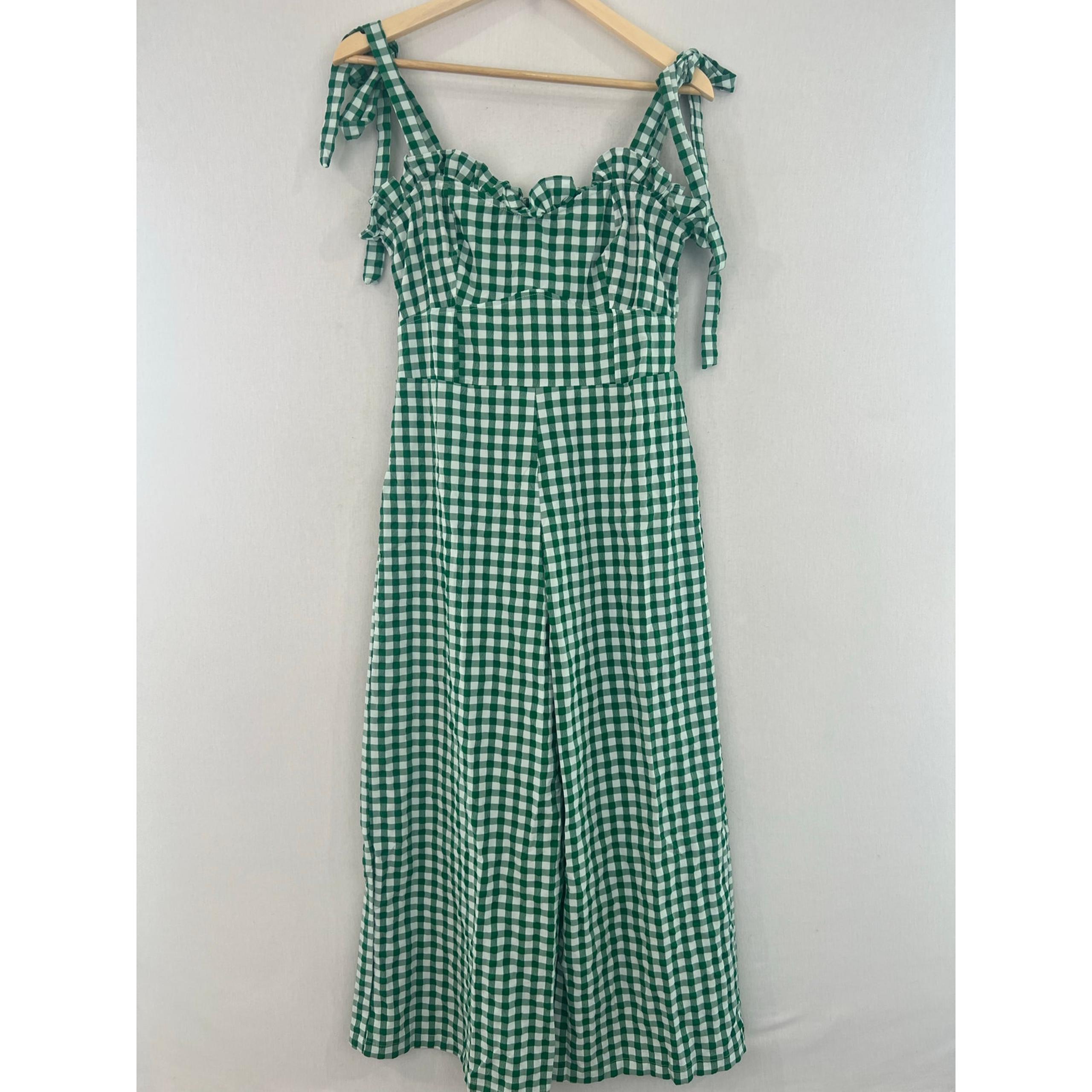 NEW ASOS Design Sweetheart Neck Jumpsuit Women 8 Green Gingham Tie Straps