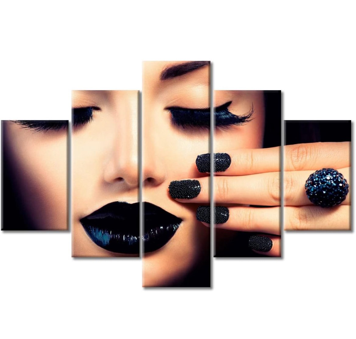 Black and White Wall Art 5 Panel Black Lip Art