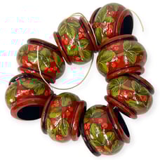 Vintage Napkin Rings 8 Hand Painted Ukraine Napkin Holders Christmas Holly