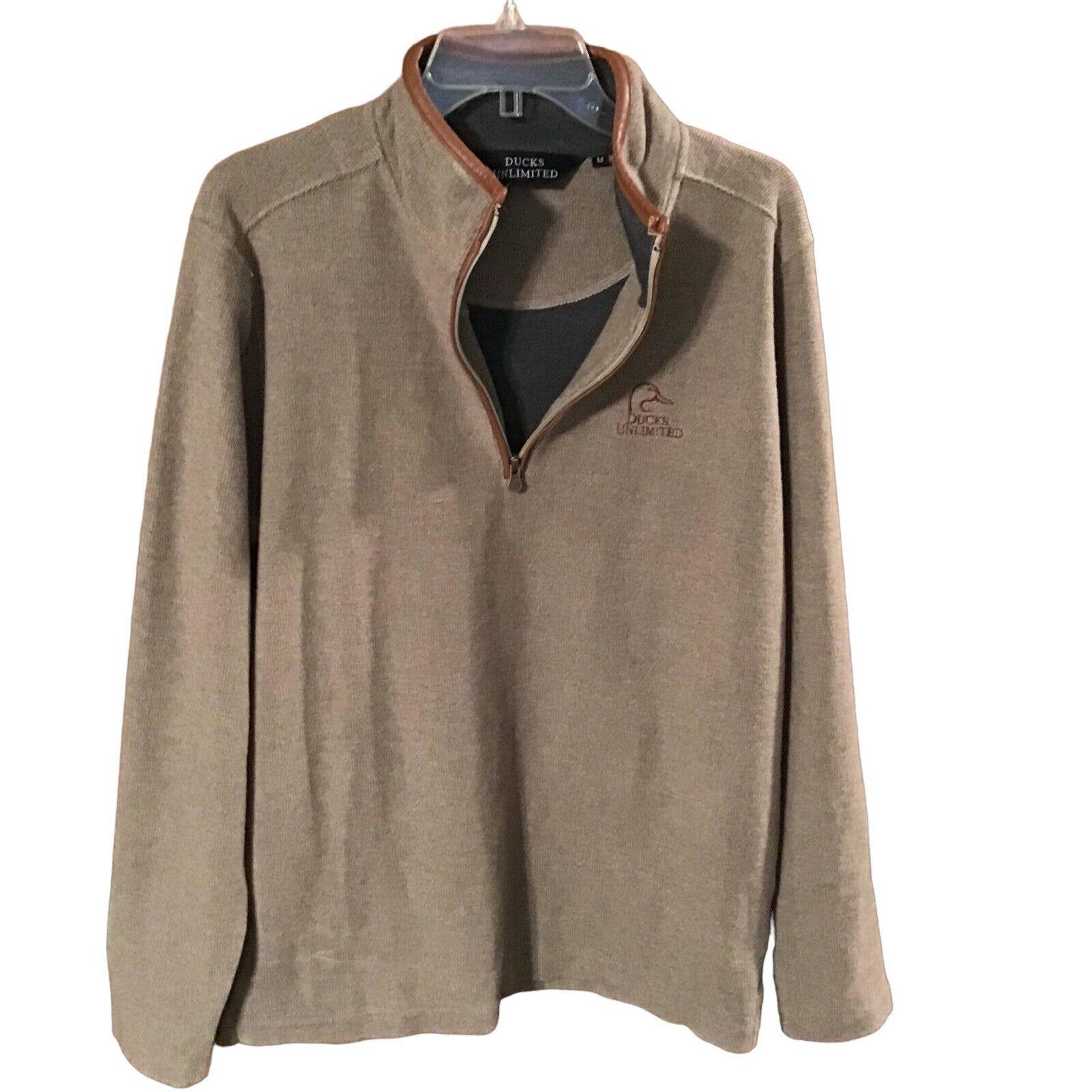 Ducks Unlimited 1/4 Zip Tan /Beige Pullover Sweater Mens Size Medium Cotton Poly
