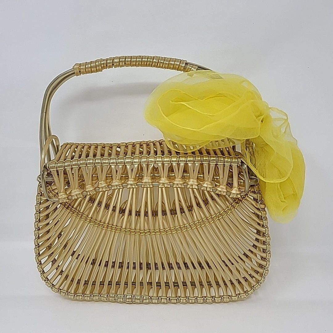 Vintage Plastic Wire Woven Hand Bag Purse Rare Gold Colored