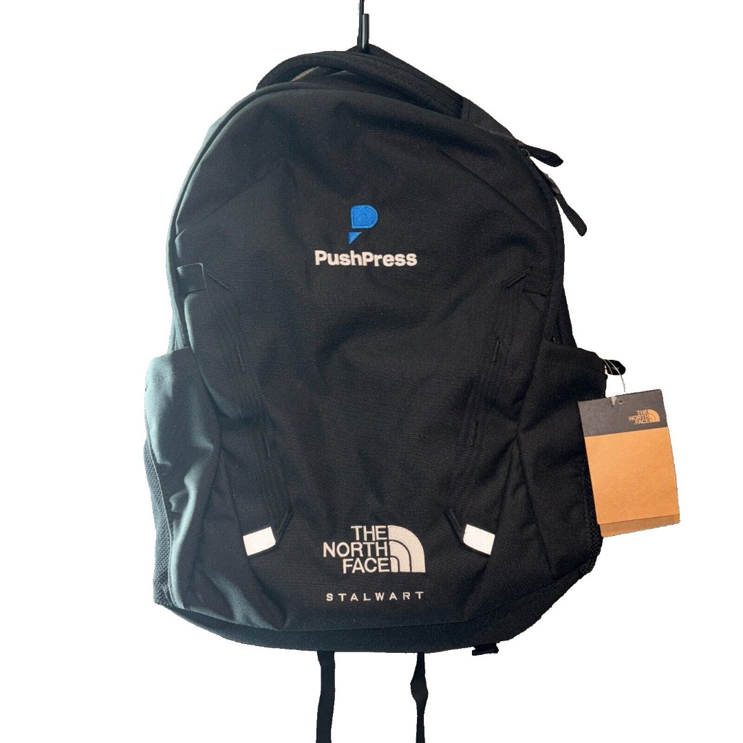 The North Face Stalwart Backpack Laptop Bag Black Push Press Logo