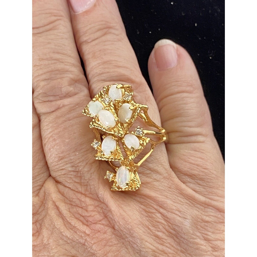 Vintage 18K HGE Arthur M Anderson Yellow Gold & Opal Cluster Ring, Size 9.75
